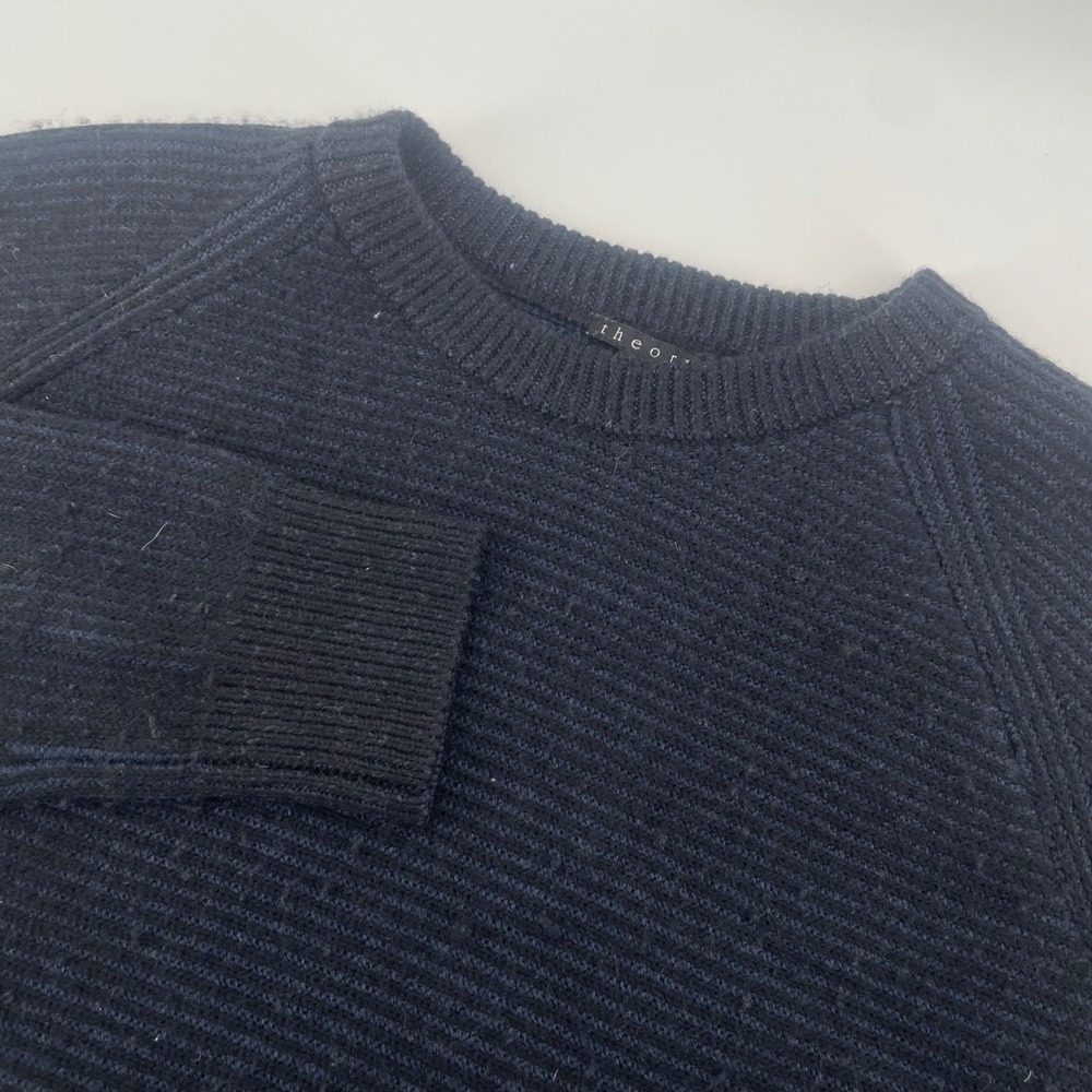 Theory Sweater Mens XL Navy Blue Merino Wool Yak Ribbed Knit Berit